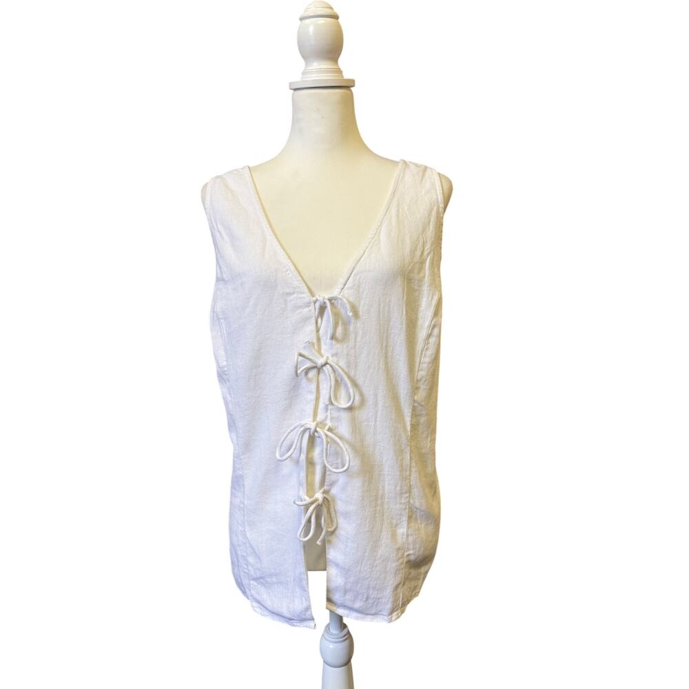 a. new day NWT white Linen Rayon blend tie front tunic womens XXL
